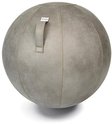 VLUV BOL VEEL Sitzball, ergonomisches Sitzmöbel für Büro und Zuhause, Farbe: Schlamm (Mittelgrau antik), Ø 70cm - 75cm, Bezug aus Mikrofaser-Kunstleder, robust und formstabil, mit Tragegriff