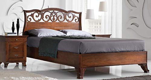 Doppelbett aus dunklem Holz, 136 x 210 x 170 cm, Lattenrost 160 x 190 cm