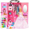 Miunana Kleiderschrank 101 Puppen Kleidung Zubehör Schrank Kleider Zubehör Schuhe Kleiderbügel Halsketten Kronen Tasche Accessoires für 11,5 Zoll Puppen