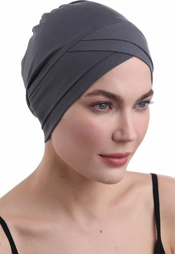 Deresina W-Front Bonnet Chimio Femme en Bambou – Turban Doux Respirant pour Alopécie, Perte de Cheveux, Chimiothérapie (Charbon de Bois - Taille Unique)