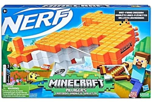 Nerf Minecraft Pillager's Crossbow Dart-Blasting Crossbow, Real Crossbow Action, Includes 3 Official Nerf Elite Darts