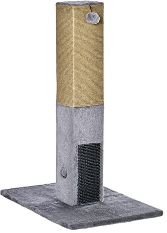 PawHut Kratzbaum 79 cm Hoch Kratzsäule Kratzstamm mit Fellbürsten 2 Spielball, Sisalseil, Katzenkratzbaum Katzenbaum für mittelgroße Katzen, Grau