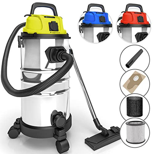 Timbertech® Aspirador en Seco y Húmedo - Depósito de 30 l, 2300 W, 3 Filtros, Función de Soplado, Acero Inoxidable, Color a Elegir - Aspiradora Industrial, de Polvo y Agua (Amarillo)