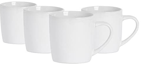 Argon Tableware Coloured Coffee Mugs - White - 350ml - Pack of 4 - Gloss Ceramic Stoneware Latte Cappuccino Cups Hot Chocolate Cups Colourful Mug Set with Handle