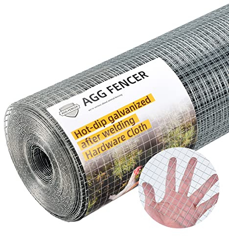 AggFencer Hardware Cloth 1/2 inch 48 x 50ft Chicken Wire Fencing 19Ga, Hot Dipped Galvanized After Welding Garden Plant Supports Welded Metal Chicken Wire Fence, Poultry Animal Netting Cage Screen