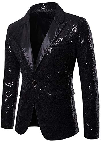 Veste de costume à paillettes brillantes pour homme - Blazer à un bouton pour fête, mariage, banquet, bal de fin d'année
