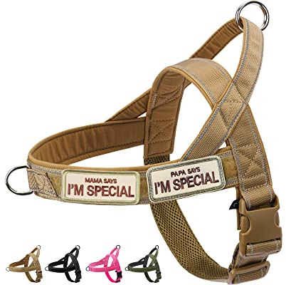 Eeyfarog No Pull Hundegeschirr für kleine mittelgroße Hunde, reflektierend ausbruchsicher verstellbar ohne Zug, Hundegeschirr (Braun, L)