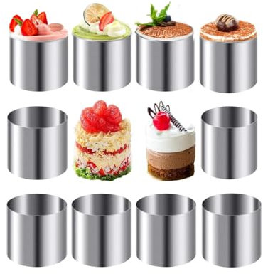 Tiamu 10Pcs Mini Tortenring Dessertringe 5cm, Kleine Mousse Backringe, Former, Speiseringe Edelstahl, Kuchenform und Speiseringe, Tortenring Klein, Backformen für DIY Torte Fondant Sushi