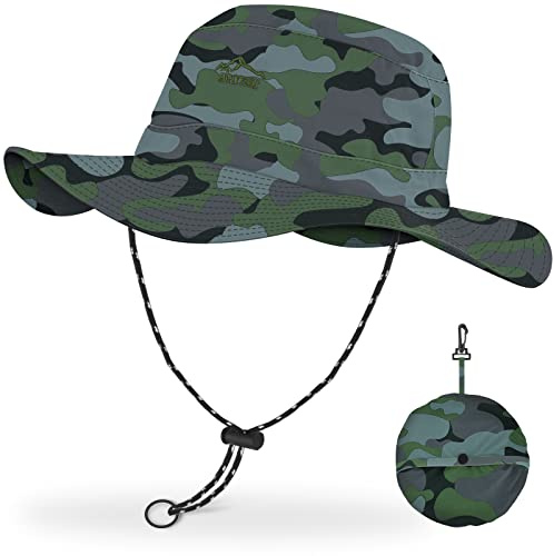 BROTOU UPF 50 Foldable Unisex Wide Brim Sun Hats, Breathable UV Protection Summer Hat, Waterproof Fishing Hiking Walking Hat for Men & Women (UK, Alpha, One Size, Camo)