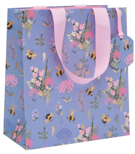 Glick Sac Cadeau Luxe Medium Bee Meadow Sac Cadeau Anniversaire 200x225x100mm Bleu
