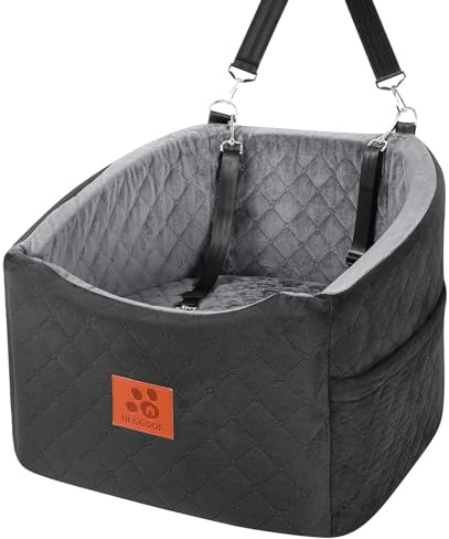 HEGGOOE Hunde Autositz für Kleine/Mittlere Hunde, Memory-Schaum Erhöhter Hundesitz Auto, Abnehmbar & Waschbarer Hundebett Auto mit Aufbewahrungstaschen und Sicherheitsleinen