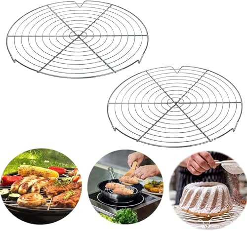 STOUCLA Rund kylgaller, kylgaller, kakgaller, kylgrind, kakgaller, tårtkylare, för stekning bakning grillning, rund tårta kakrost, 2 stycken, 32 cm