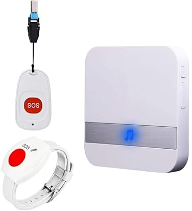 Maison Alerte Alarme sans Fil Patiente Personne ÂGéE Personnelles SystèMe D'Alarme Plug Version Et Bouton D'Appel d'urgence Alarme Pager avec Bracelet Durgence (2 à 1 Blanc)