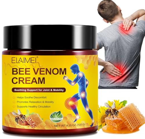 Bee Venom Cream 120g, Bee Venom Pain Massage Cream for Joint & Mobility, Help Muscles & Joint Recovery, Back, Neck, Hands, Legs Relief, with Glucosamine, Chondroitin, MSM & Arnica