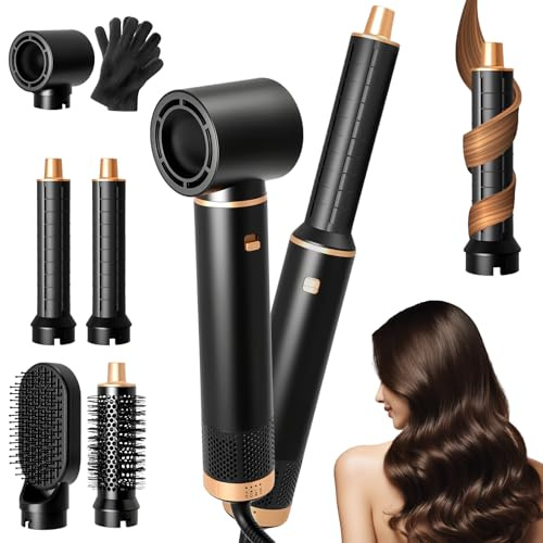 RUIZHI 5 en 1 Airstyler Secador de pelo con cepillo redondo, 110 000 rpm, 3 ajustes de temperatura, moldeador multifuncional con 5 accesorios, cepillo de aire caliente para dar volumen rápidamente