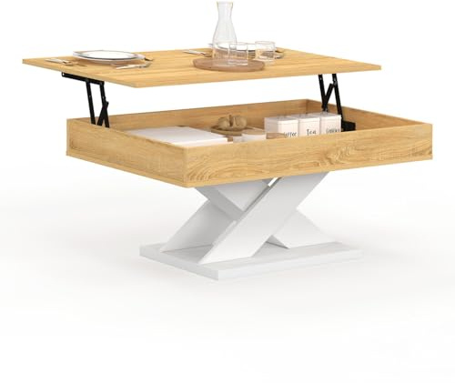 IDMarket - Mesa rectangular con tablero elevable de madera Alicia y base blanca