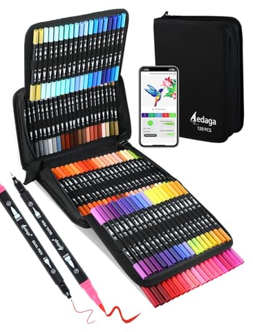 120 Colours Numbered Dual Tip Brush Pens with Free App Colouring Markers