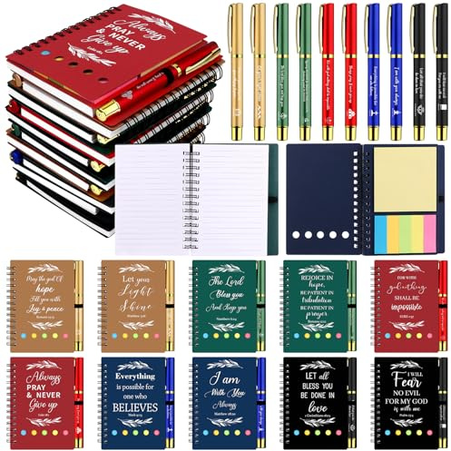 20 Pcs/10 Set Christian Gifts Bulk Spiral Religious Notebook with Sticky Notes Bible Verse Pens Christian Note Pads Inspirational Scripture Gifts for Women Men Church Coworker School Supplies