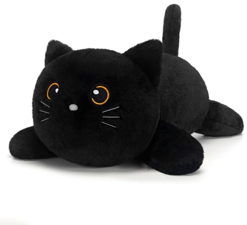 SQEQE Gato de Peluche con Peso, Gato Negro, cojín de Peluche con Peso, Lindos Juguetes de Peluche para niños y Adultos, 25 cm
