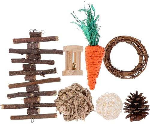 Alasum Juguetes para Hámster 7 Piezas Bolas de Ratán y Hierba Naturales Accesorios Masticables para Jaulas Juego Entretenido para Pequeños Roedores como Jerbos Ratones y Cobayas