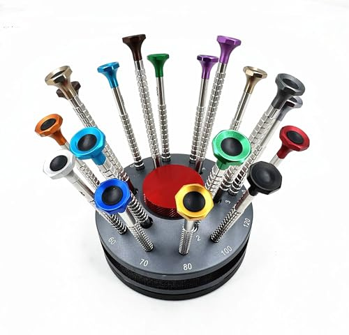 Set di 6 cacciaviti di precisione, 6 pezzi, con base girevole, supporto rotante a testa piatta, a croce, esagonale, per orologio, telefono, gioielli, laptop, orologiaio, kit di riparazione