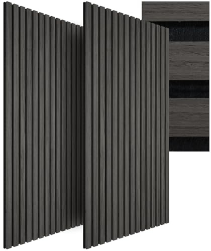 tectake® 3D Akustikpaneele 2er Set mit Echtholzfurnier, Holz Optik Paneele, Wandpaneele in Holzoptik als Schallabsorber, Panels für Wohnzimmer, Küche, Wandverkleidung, Schallschutz - Eiche schwarz