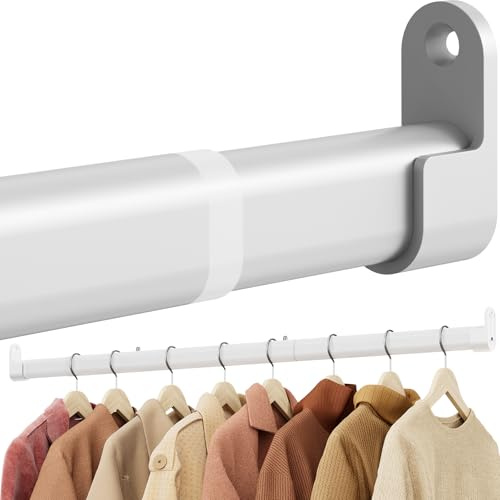Wardrobe Rail Pole,Clothes Rail 42-101CM Adjustable Stainless Steel(White)