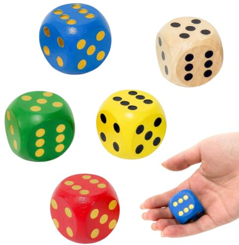 5 Pcs Large Dice Set, 30mm Big Wooden Dice for Family Game Nights and Tabletop Gaming, Wooden Dice for Board Games and Educational Activities