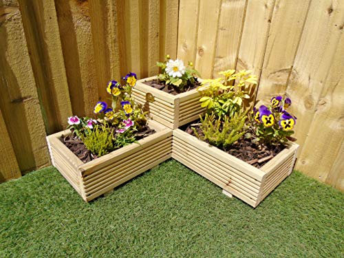 Corner Garden Wooden Decking Planter Plant Pot - Steps Herb Flower Timber Patio (Natural)