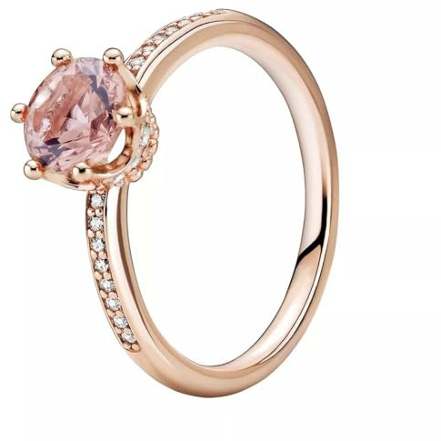 Pandora Signature Pink Sparkling Crown 14k rose gold-plated ring with blush pink crystal and clear cubic zirconia, 56