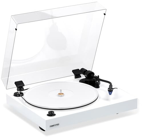 Fluance RT85 Platine Vinyle De Référence – Cellule Ortofon 2M Blue, Plateau en Acrylique, Contrôle De Vitesse, Socle en MDF Massif, Pieds D’Isolation Antivibrations – Blanc Piano