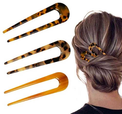 Forcina a Forma di U, Perno per Capelli Bastoncino Vintage Ondulato Guscio di Tartaruga per Ragazze Stile di Accessori Riutilizzabile 3 Pezzi