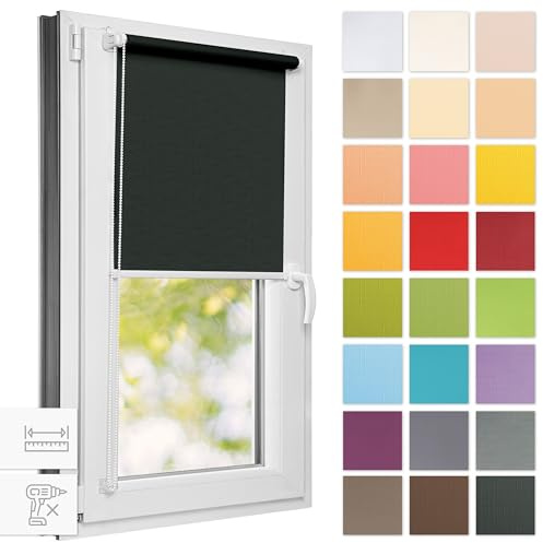 Estika Rollo für Fenster ohne Bohren - 100cm x 120cm - Dunkelgrau - 25 Stofffarben, Klemmfix Montage, Fensterrollos für innen, Sichtschutz für Fenster und Balkontür (100 cm Stoffbreite)