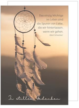 Edition Seidel Premium Trauerkarte mit Umschlag. Beileidskarte Trauer Karte mit Spruch In stillem Gedenken Anteilnahme Mitgefühl Traumfänger (T1140 SW024)