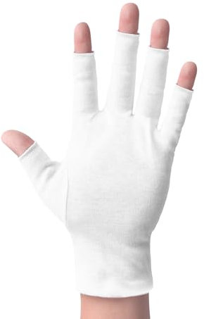 ANSMIO Baumwollhandschuhe Weiß – 2 Paar, offene Fingerspitzen, Touchscreen-geeignet, feuchtigkeitsspendende Schlafhandschuhe gegen trockene Hände