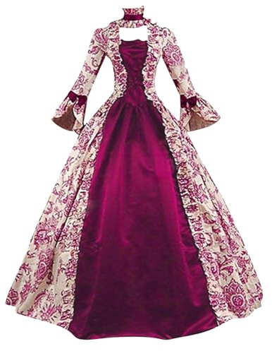 Duohropke Vestido de baile rococó para mujer, estilo gótico, estilo victoriano, vestido medieval, vestido largo, varias capas, encaje, vintage, princesa, cosplay, vestido largo hasta el suelo., 02