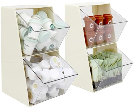 2 Pack Coffee Pod Holder K Cup Storage Coffee Bar Organizer for Home and Office Countertop Organiser Storage Bins for Coffee Station Counter Container for Tea bag Sugar Creamer Filter White