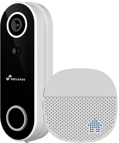 NIVIAN - Sonnette Vidéo Intelligente WiFi avec Caméra Full HD, Audio Bidirectionnel, Détection de Mouvement, Vision Nocturne, Batterie Rechargeable, Compatible avec l’App Tuya, Alexa et Google