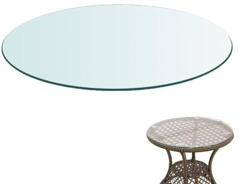 Tablero for Tapa De Mesa De Cristal Templado De 7 Mm, Espesor 7mm, Diámetro 36cm~100cm, Inastillable y Duradero, Tapa De Cristal for Mesa Redonda en Varias Medidas con Forma Circular Vidrio(60CM(24INC