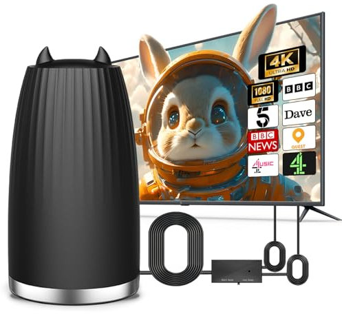 2025 TV Aerial - Indoor TV Aerial with Signal Booster, Smart TV Antenna with 600+ Miles Range Reception, HD Antenna for Local Channels, Support 4K 1080P, with18ft Coaxial Cable, Support All TV