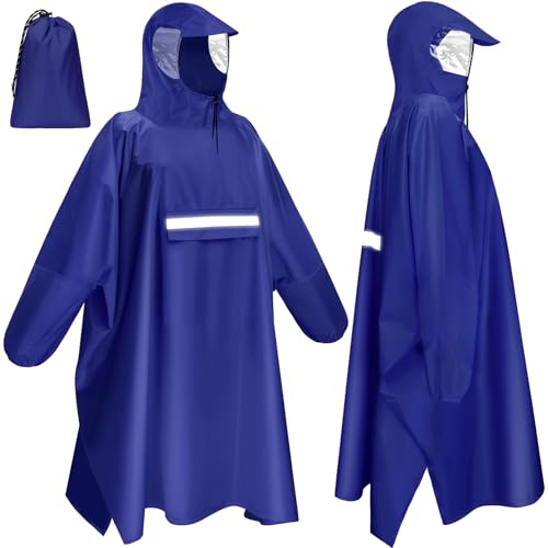 Faneam Poncho de Lluvia Impermeable Hombre Impermeable Mujer Lluvia con Capucha y Mangas Capa de Lluvia Reutilizable Chubasquero Impermeable Unisex para Senderismo Ciclismo Pesca (Azul)