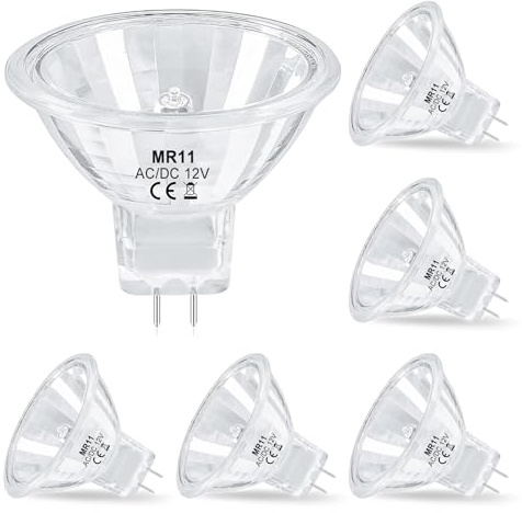EASYIVY Bombilla Halógena GU4 12V 10W, MR11 Foco Bombilla Regulable con Cubierta de Vidrio, 35 mm Diámetro Blanco Cálido 2700K MR11 Reflector Lámpara para Luz de Pista Empotrada, Paquete de 6