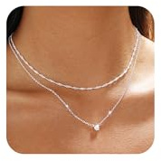 VIROMY Collana Donna Argento 14K Argento Placcato Zirconia Ciondolo Stratificato Scintillante Catena Twist Rope Dainty Gioielli Stratificati per Donne