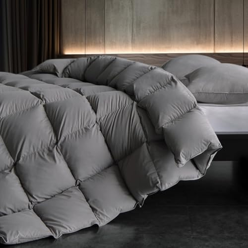 ITSNGBY Down Fibers Comforter Queen Size,Luxurious All Seasons Hotel Collection Duvet Insert,54 Oz High Bulkiness Medium Warmth,Fluffy & Breathable for Bedroom, Guestroom, Hotel (Grey,90x90)