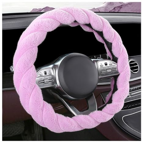 KVAEY Fluffy Car Steering Wheel Cover, 15 Inches Anti-Slip Round Fuzzy Winter Steering Wheel Protector, Soft Warm Plush Steering Wheel Cover for Women Girls, Car Accessories (Purple, D-Shaped)