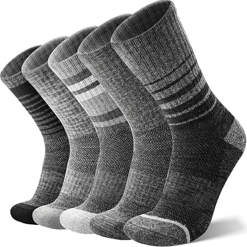 ANTSANG Chaussettes Unisex en Laine Mérinos pour Hommes Femmes Randonnée Marche Chaudes Épaisses Hiver Montantes 5 Paires(Gris,36-42)