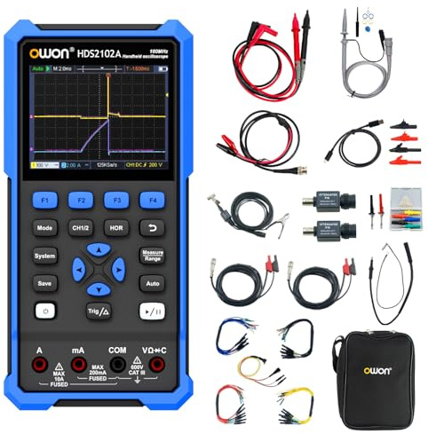 OWON HDS2102A Automotive Diagnostic Oscilloscope 3.5 inch high resolution display,100MHz bandwidth 2CH Channel, 500MSa/s, 3 in 1 Multimeter & Car Fault Diagnosis Tool with Type-C port