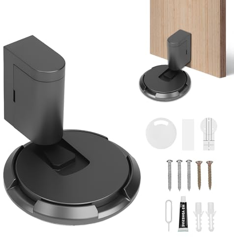 Magnetisk dörrstopp golv lim, dörrstopp vägg inomhus, magnetisk dörrstopp, självhäftande tung dörrhållare, dörrstopp, höjdjusterbar dörrbuffert, dörrhandtagsbuffert för rum kontor (grå)