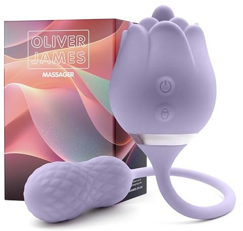Vibratore Dildo 2-in-1 Rose Toy di Oliver James - Dildo Vibrante, Vibratori Punto G, Rose Sex Toy Clitorideo per Donna, 10 Modalità, Impermeabile e Ricaricabile USB (Lilla Pastello)