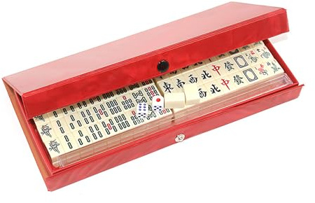 TONGIHS 1 Set Professionale Mahjong Cinese, Tradizionale Jongg giochi portatili, Mahjong cinese Dot, Tessere di Medie Dimensioni, per famiglie, viaggi, feste